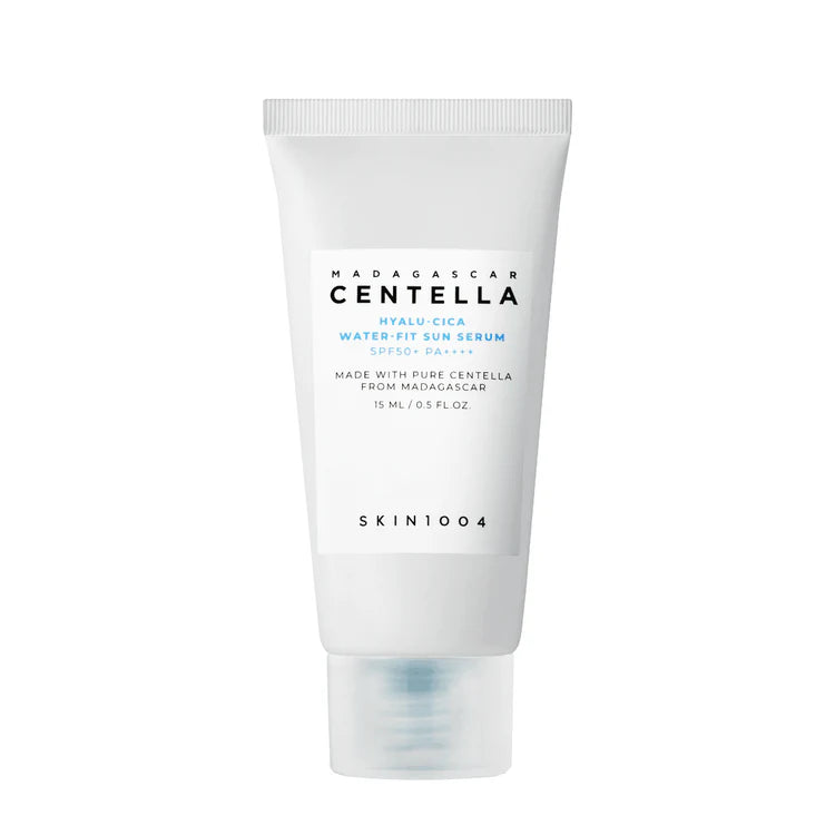 Tube of Skin1004 Madagascan Centella Hyalu-Cica Water Fit Sun Serum on a white background