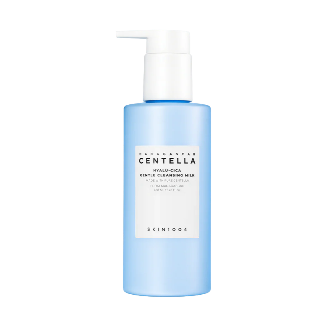 Blue bottle of Skinceuticals Centella Hyalu-Cica Gentle Cleansing Milk on a white background