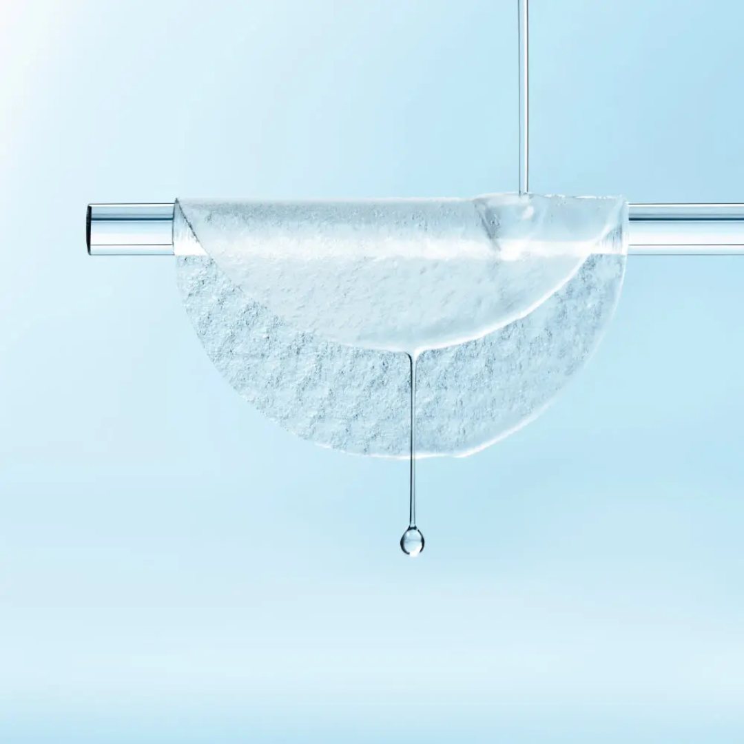 Clear pad with water droplet on a light blue background