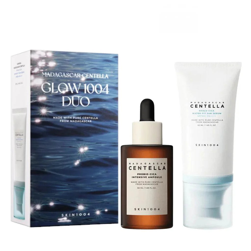 SKIN1004 skincare product set including a box, bottle, and tube on a white background