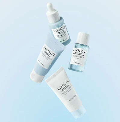 Set of Centella Skin Care products on a light blue background