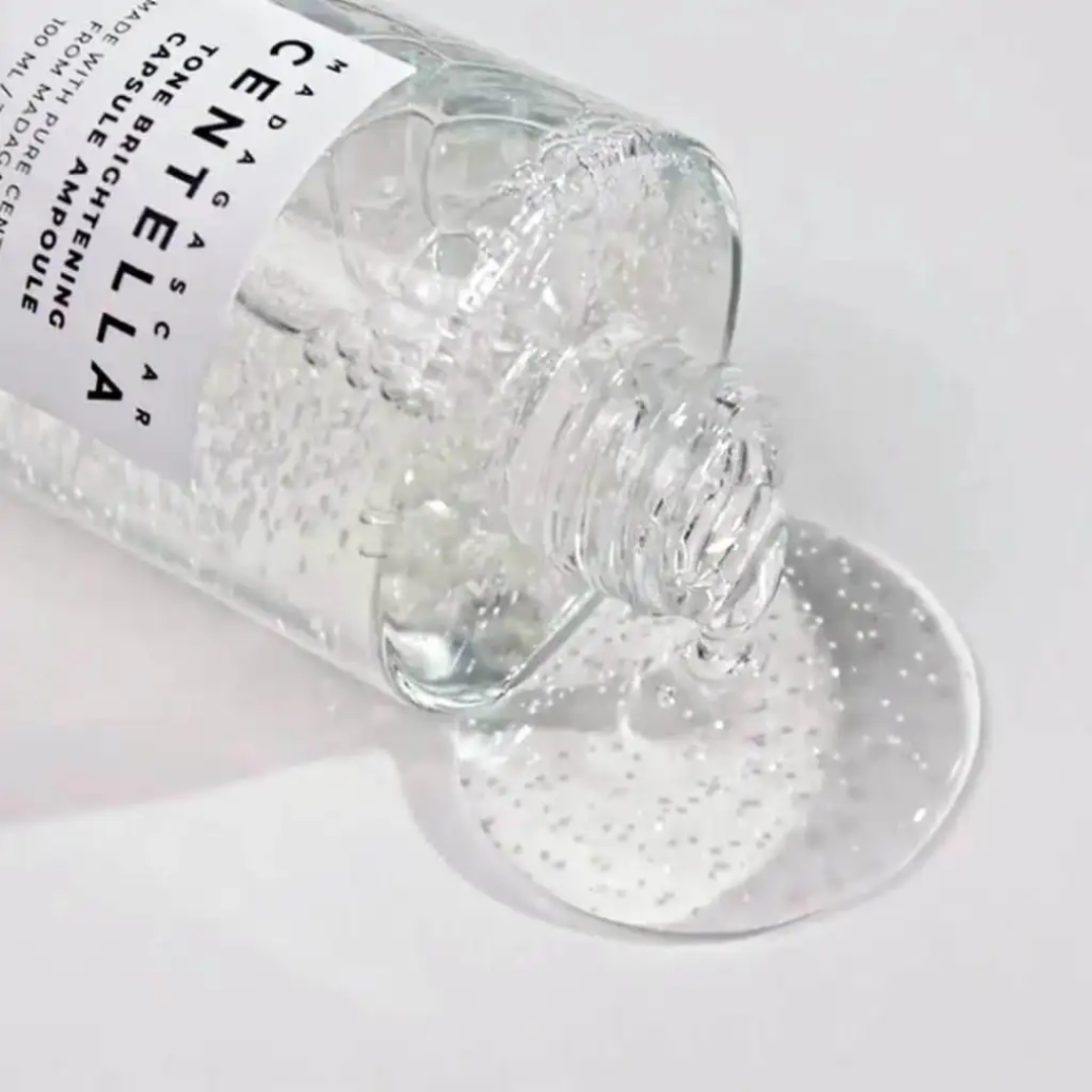 Bottle of Centella Coreana with clear gel-like substance on a white background