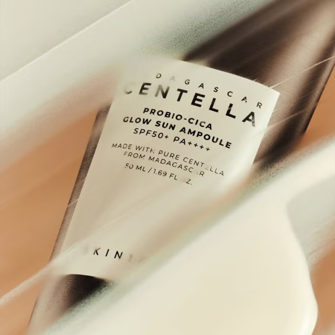 Skincare ampoule with 'Dagmar Davison' label on a beige background