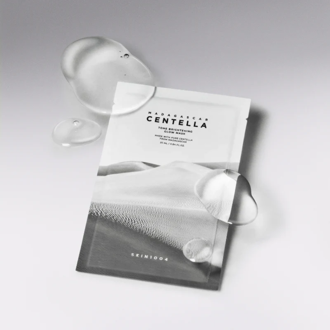 Two skincare sheet masks with 'Madagascan Centella' text on a light gray background