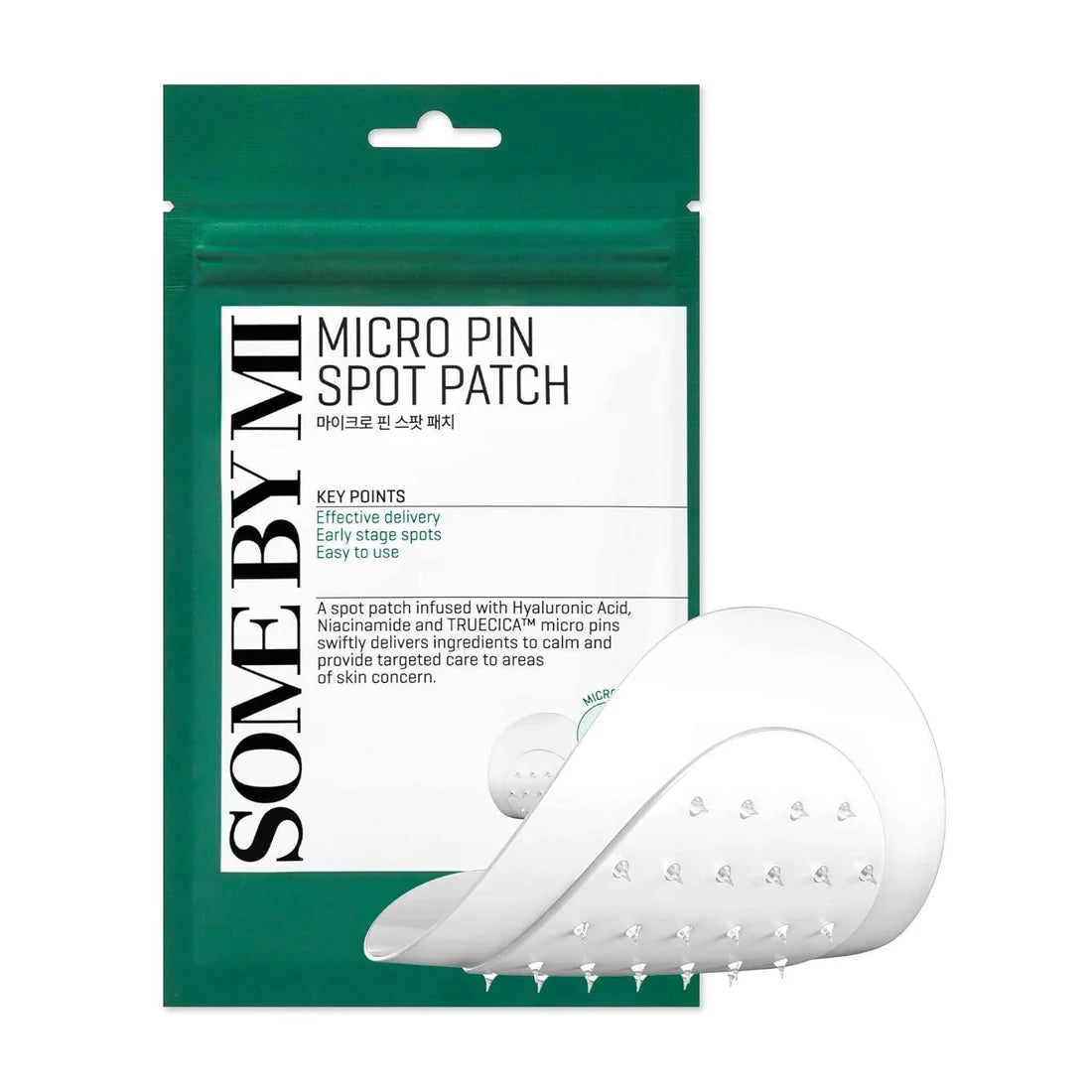 Solve by Mi Micro Pin Spot Patch packaging with a white patch on a green background