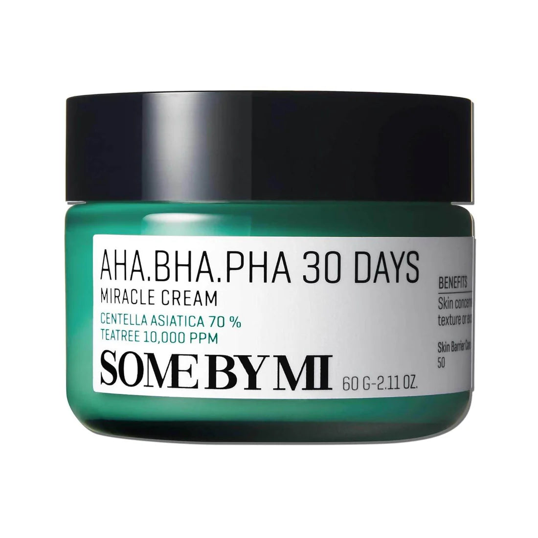 Skincare cream jar labeled 'AHA.BHA.PHA 30 Days' by 'Some By Mi' on a white background