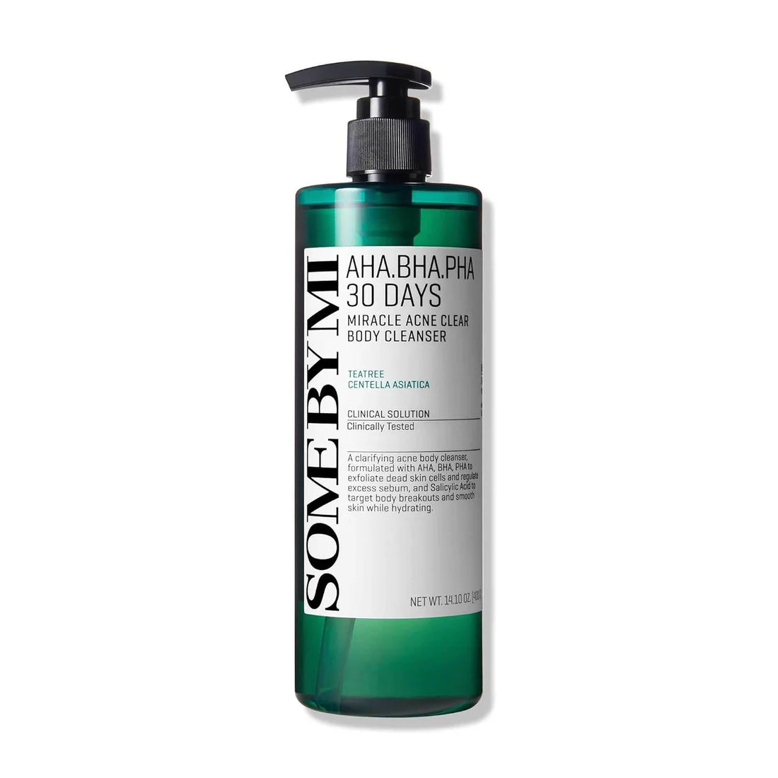 Bottle of Some By Mi AHA.BHA.PHA 30 Days Miracle Acne Clear Body Cleanser on a white background