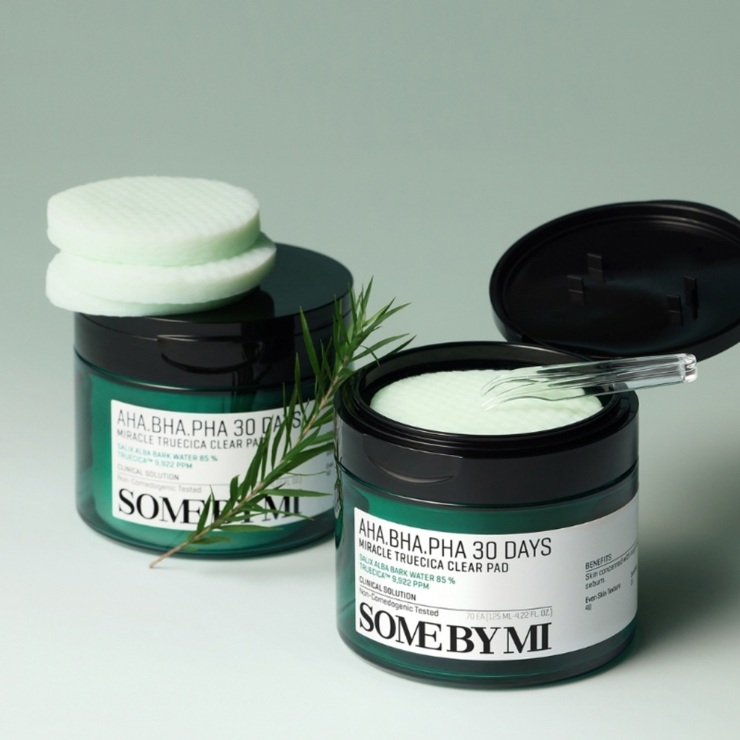 Two jars of SOMEBYMI skincare product on a light green background