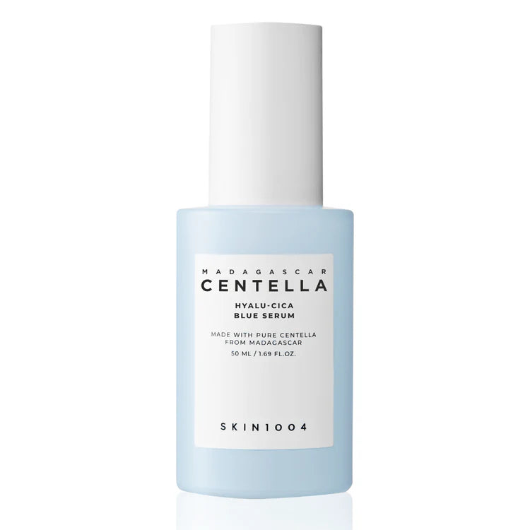 SKIN1004 Madagascar Centella Hyalu-Cica Blue Serum bottle on a white background