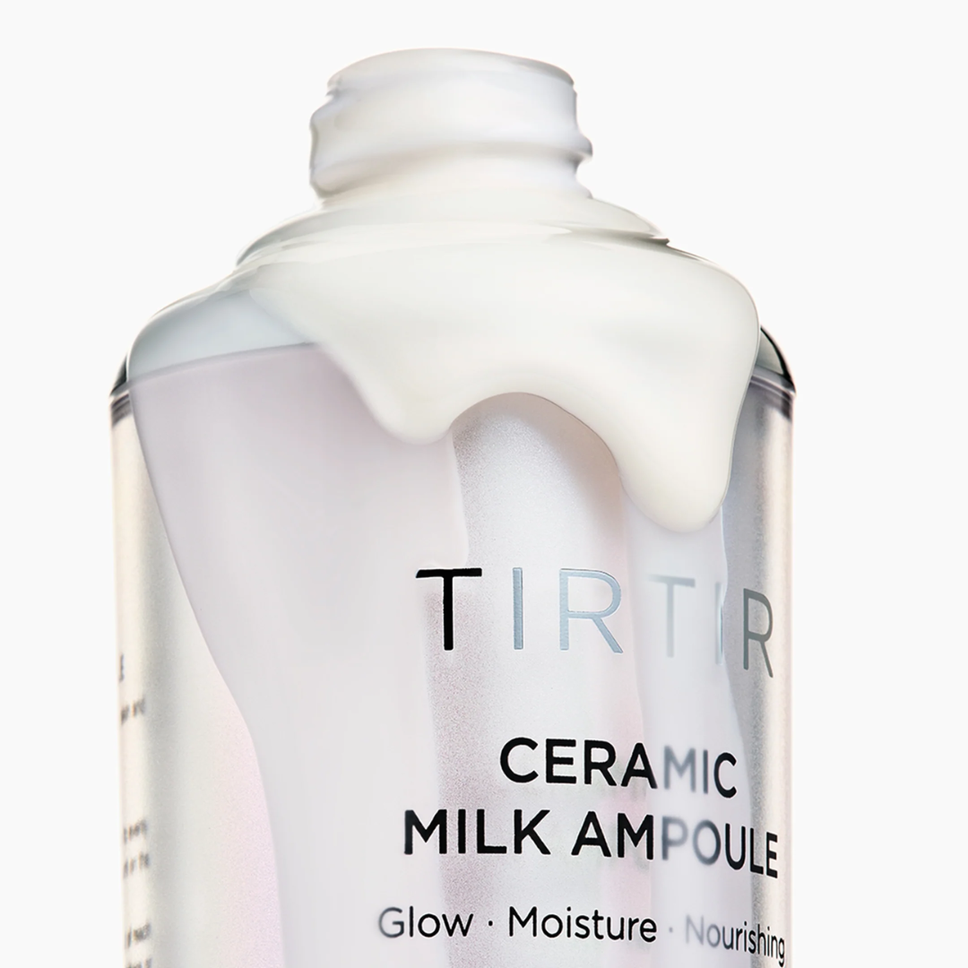TIRTIR Ceramic Milk Ampoule bottle with white liquid on a white background