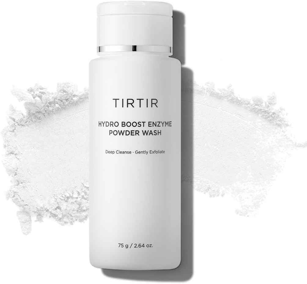 Tirtir powder wash bottle with powder on a white background