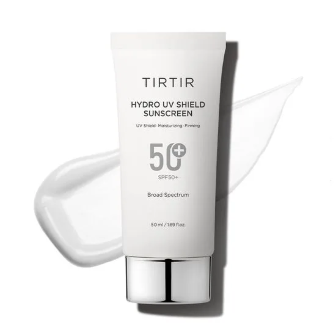 TIRTIR Hydro UV Shield Sunscreen tube with SPF 50+ on a white background