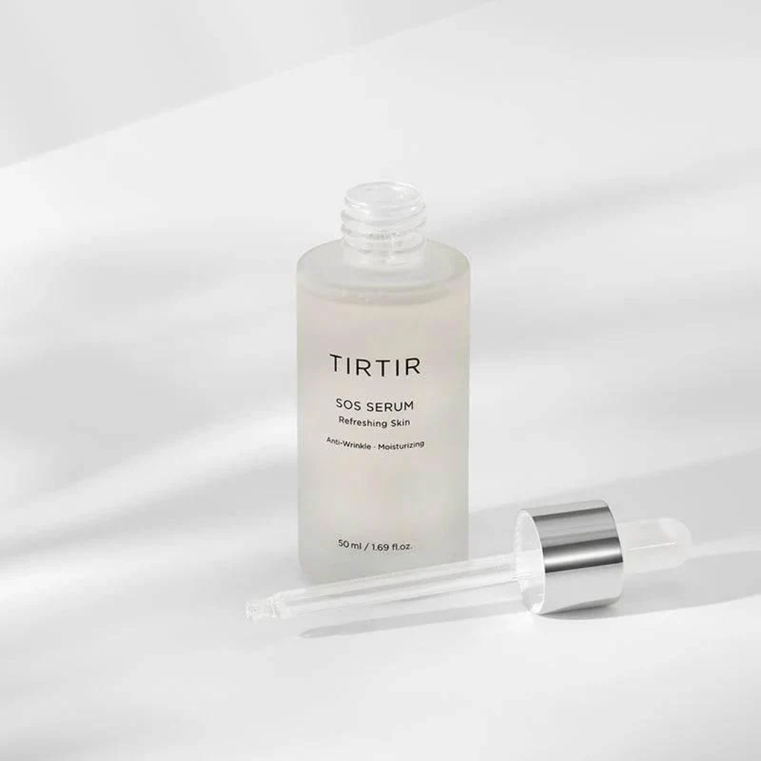 TIRTIR serum bottle with dropper on a white background