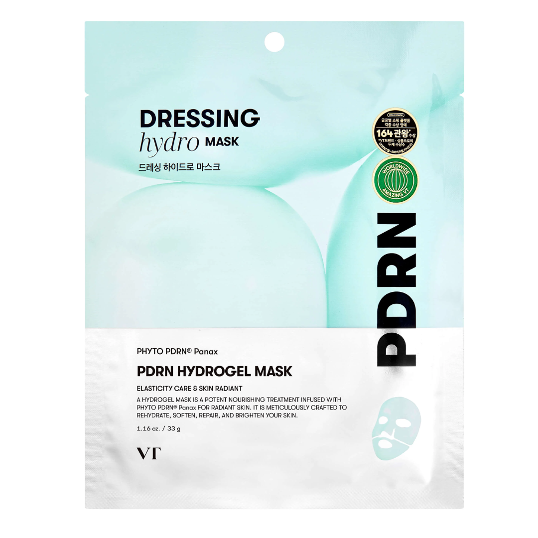 PDRN hydrogel mask packaging with branding and product details on a white background