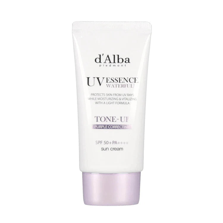 d'Alba UV Essence Waterline sun cream tube on a white background